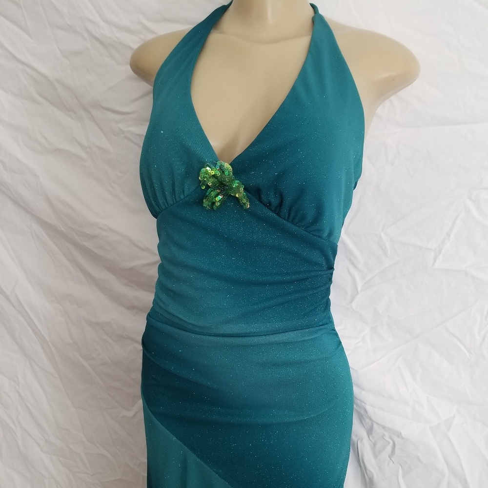 Ruby Rox Halter dress green glitter Sz M (G0219)